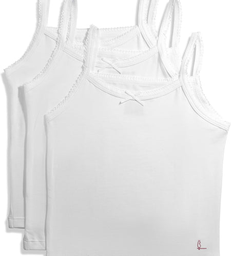 Girls Solid White Snug Fit Tagless Cami Vest - 100% Cotton Super Soft Undershirts (3/Pack)