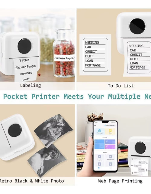 Load image into Gallery viewer, Pocket Printer Wireless BT Thermal Printers with 1 Rolls Printing Paper and 1200Mah Battery, Portable Inkless Printer
